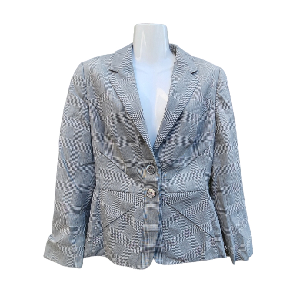 Escada Light Gray Plaid Tailored Blazer